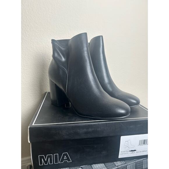 NEW MIA Carla Booties Women’s Size 8.5 Boots Black Chunky Heel Fall Winter Vegan - Picture 2 of 16